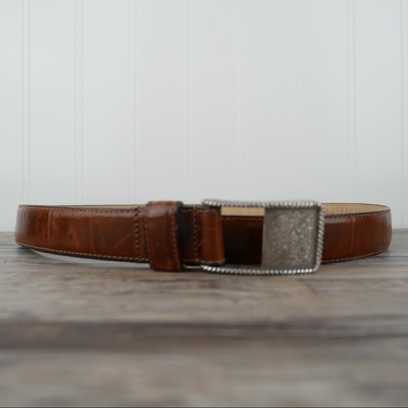 PERRY Ellis 34,brown embossed belt w/silver buckle main image 6
